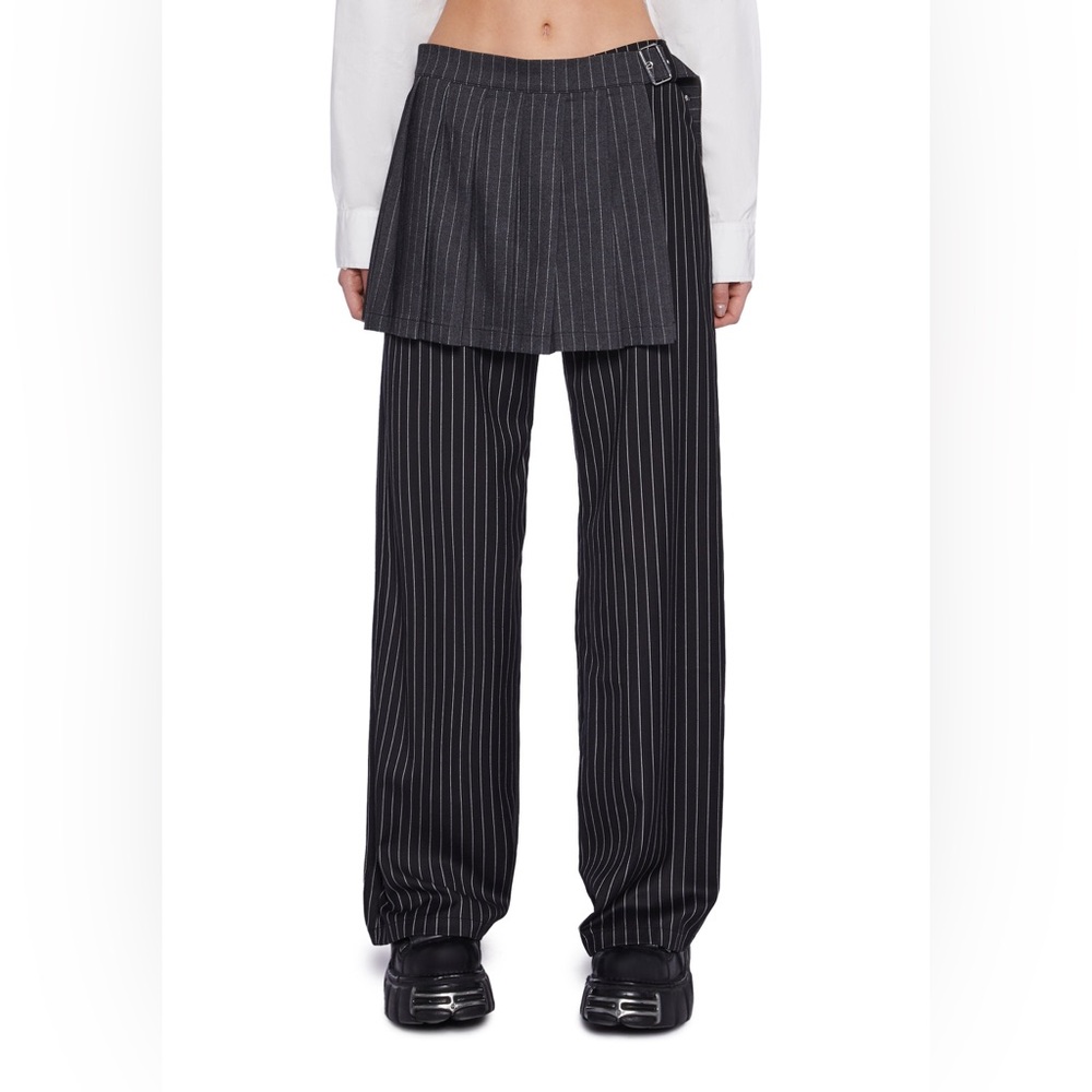THE RAGGED PRIEST Pin Stripe Wide Leg Trousers Skirt Pants Black Gray Size 6/M